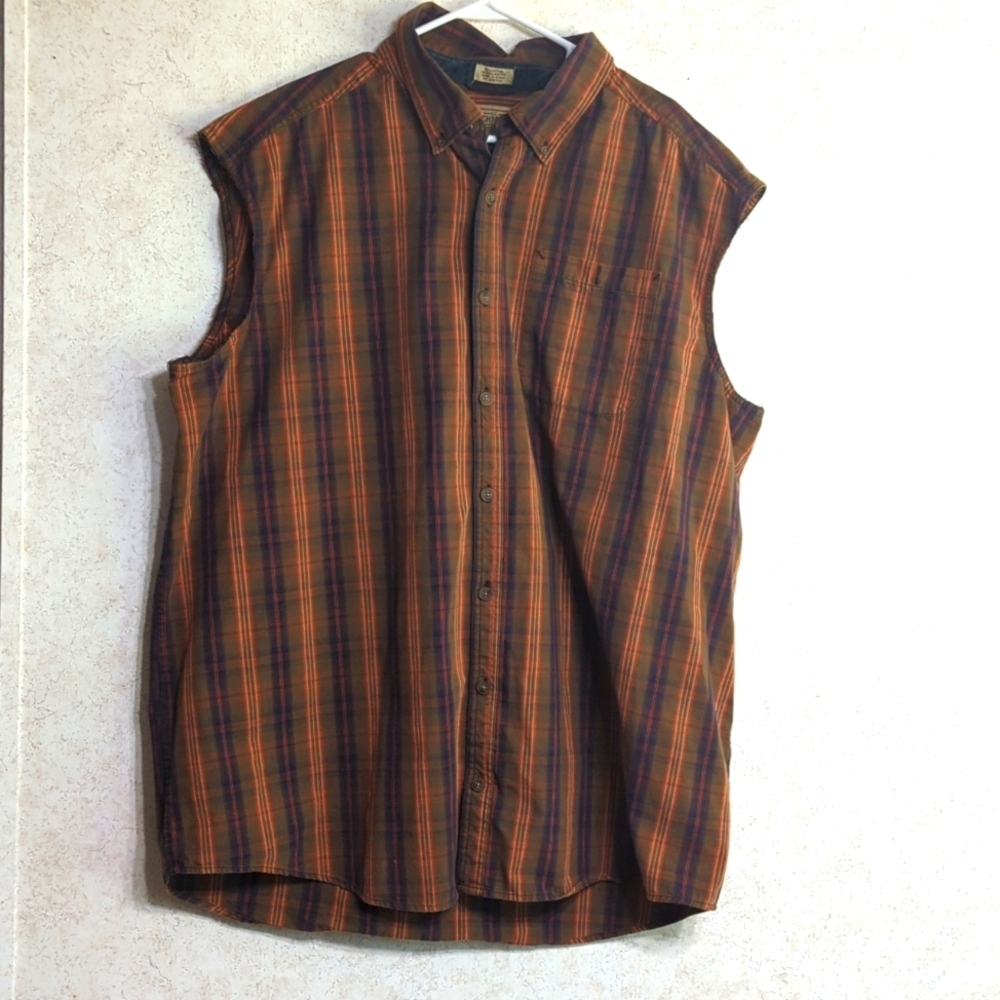 C.E. Schmidt workwear brown plaid sleeveless button down shirt size 2XLT